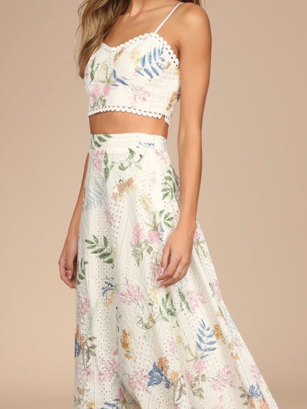 Lulus Floral Eyelet Set in White